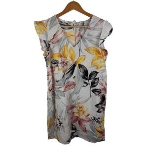 C&C California Linen Floral Shift Dress Medium‎ Resort Vacation Coastal Summer